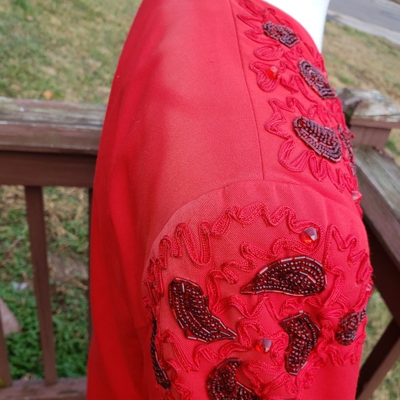 Vintage Red Beaded Paisley Blazer Jacket - Picture 12 of 13
